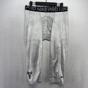 Nike Compression Pants Men's Large White Gray Kobe Pro 3/4 Length Gym Tights